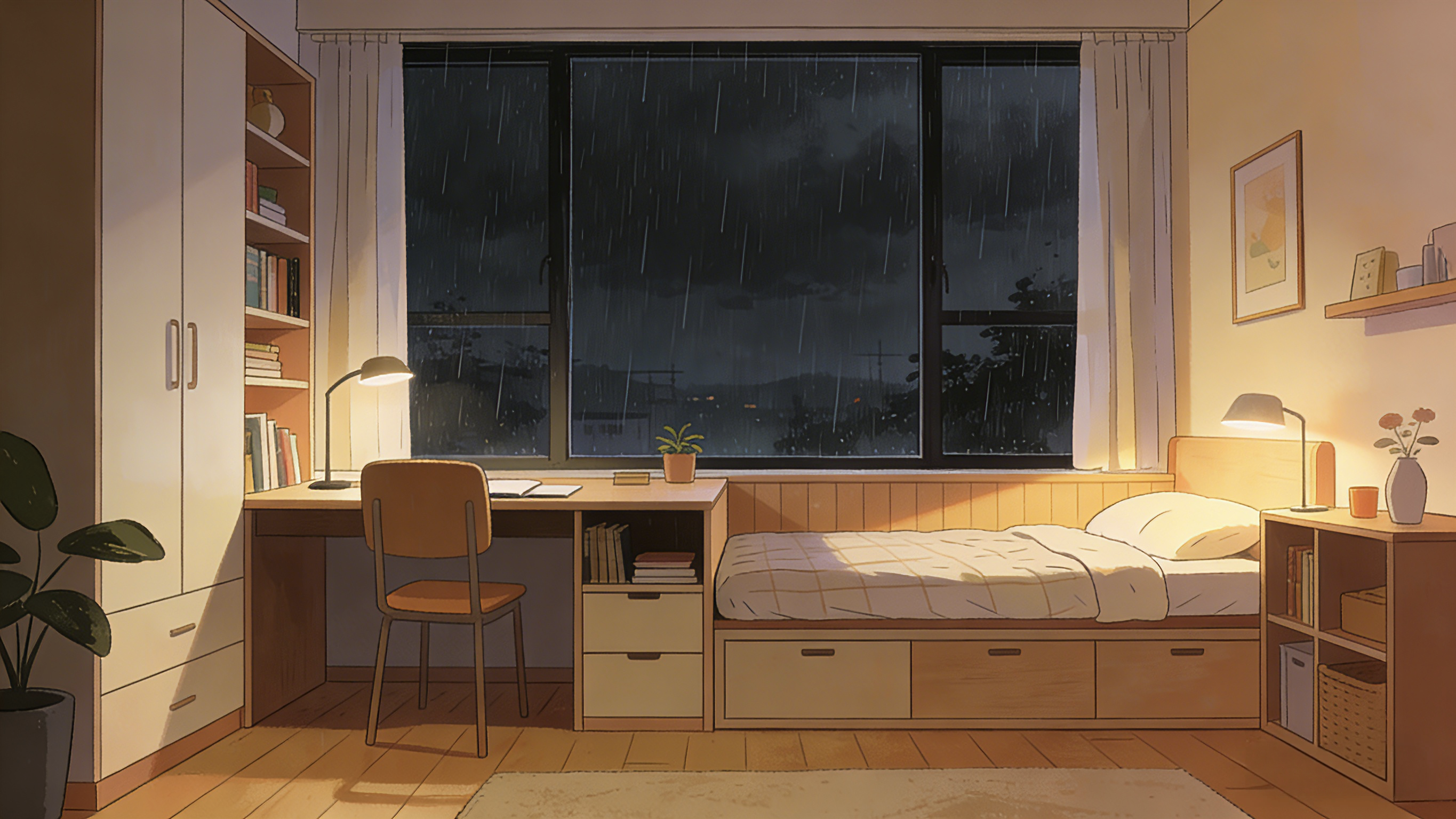 背景图-阴雨天的温馨小书房