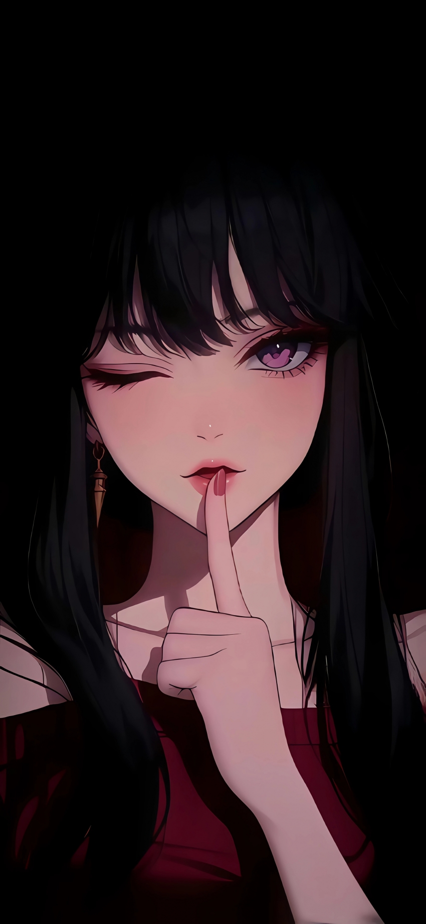 暗夜风动漫女孩嘘手势手机壁纸