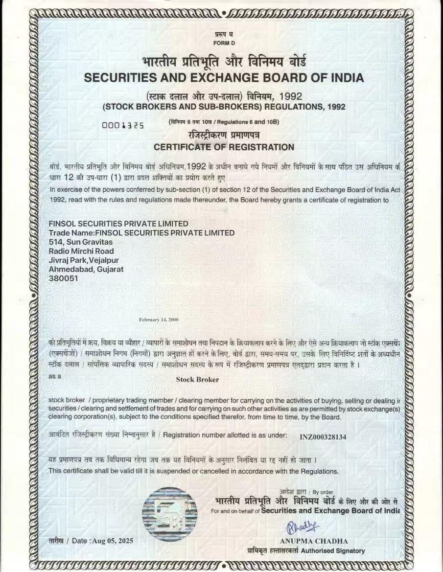SEBI stock broker certificate of registration